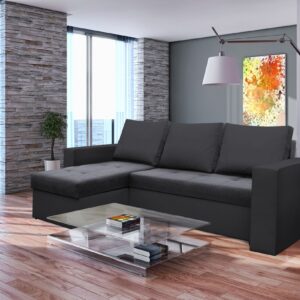 Coltar extensibil Toledo 226x145 cm gri inchis antracit cu 2 lazi depozitare reversibil, material textil si piele ecologica - imagine 1