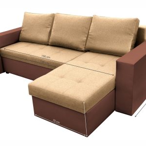 Coltar extensibil Toledo 226x145x79 cm maro/crem cu 2 lazi depozitare, reversibil, textil si piele ecologica - imagine 3