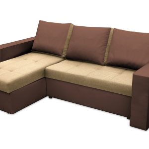 Coltar extensibil Toledo 226x145x79 cm maro/crem cu 2 lazi depozitare, reversibil, textil si piele ecologica - imagine 6