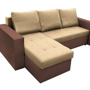 Coltar extensibil Toledo 226x145x79 cm maro/crem cu 2 lazi depozitare, reversibil, textil si piele ecologica - imagine 9