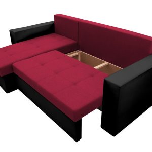 Coltar extensibil Toledo 226x145x79 cm rosu/negru, 2 lazi depozitare, reversibil, textil si piele ecologica - imagine 11