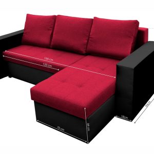 Coltar extensibil Toledo 226x145x79 cm rosu/negru, 2 lazi depozitare, reversibil, textil si piele ecologica - imagine 3