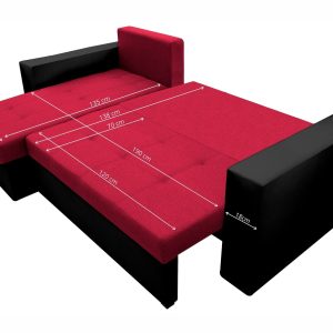 Coltar extensibil Toledo 226x145x79 cm rosu/negru, 2 lazi depozitare, reversibil, textil si piele ecologica - imagine 4