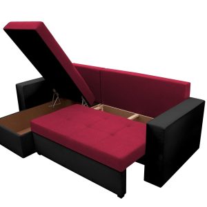 Coltar extensibil Toledo 226x145x79 cm rosu/negru, 2 lazi depozitare, reversibil, textil si piele ecologica - imagine 5