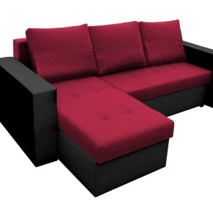 Coltar extensibil Toledo 226x145x79 cm rosu/negru, 2 lazi depozitare, reversibil, textil si piele ecologica - imagine 6