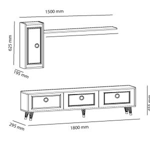 Comoda TV negru/auriu Arnetti cu dulap de perete si polita, 180 x 45.5 cm, asamblare necesara - imagine 4