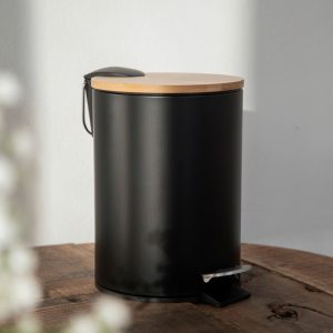 Cos de gunoi cu pedala Wenko Tortona 3 L inox bambus polipropilena negru natur 17 x 21 x 23.5 cm easy-close - imagine 4