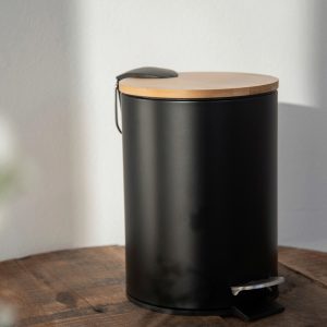 Cos de gunoi cu pedala Wenko Tortona 3 L inox bambus polipropilena negru natur 17 x 21 x 23.5 cm easy-close - imagine 5