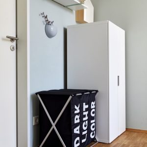 Cos de rufe Wenko Trio Top 118 L 3 compartimente 57x57x38 cm negru poliester aluminiu organizare eficientă rufe - imagine 7