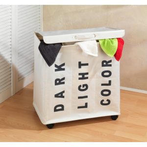 Cos pentru rufe mobil cu 3 compartimente Trivo Beige 116 l poliester/poliamida pentru sortare rufe si prevenirea mirosurilor - imagine 5