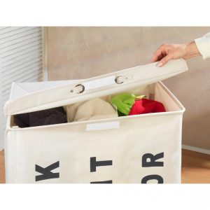 Cos pentru rufe mobil cu 3 compartimente Trivo Beige 116 l poliester/poliamida pentru sortare rufe si prevenirea mirosurilor - imagine 6