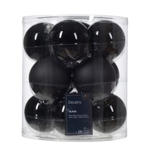 Cutie cu 12 globuri asortate Baubles Ø8 cm din sticlă neagră cu finisaj mat și lucios - imagine 2