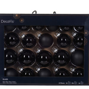 Cutie 21 globuri asortate Baubles sticlă negru Ø7 cm Ø6 cm Ø5 cm finisaj mat lucios