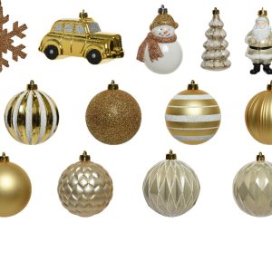 Cutie cu 25 globuri Decoris plastic alb auriu cupru 33x8.5x40.2 cm set decoratiuni Craciun - imagine 2