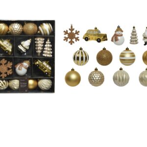 Cutie cu 25 globuri Decoris plastic alb auriu cupru 33x8.5x40.2 cm set decoratiuni Craciun - imagine 1