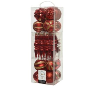 Cutie 30 globuri asortate Kerstrood Mix decoratiuni plastic rosu aurie dimensiuni variate Ø8-16 cm - imagine 1