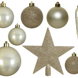 Cutie 33 globuri asortate plastic sampanie cu varf brad stea 8 cm 6 cm 5 cm  turture - imagine 3