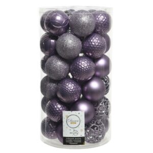 Cutie cu 37 globuri asortate Heide Mix mov plastic 6 cm pentru decoratiuni interioare - imagine 1