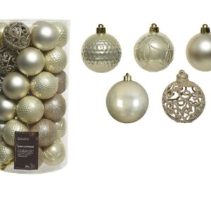 Cutie 37 globuri Champagne mix 6 cm plastic Decoris cu agatatoare decoratiuni Craciun - imagine 1