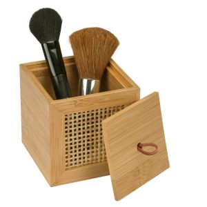 Cutie depozitare cu capac Wenko Allegre S 9x9x9 cm bambus ratan natur pentru organizare casa - imagine 3