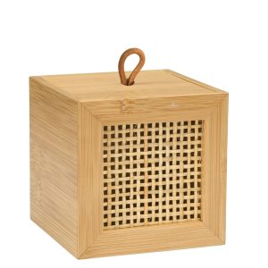 Cutie depozitare cu capac Wenko Allegre S 9x9x9 cm bambus ratan natur pentru organizare casa - imagine 5