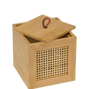 Cutie depozitare cu capac Wenko Allegre S 9x9x9 cm bambus ratan natur pentru organizare casa - imagine 8