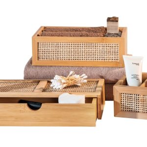 Cutie depozitare cu sertar Wenko Allegre 28x6x14 cm din bambus și ratan natur pentru organizare elegantă în casa ta - imagine 11
