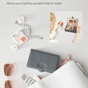 Cutie bijuterii gri 3 etaje cu oglindă din MDF și piele ecologică Vasagle 26x18x17 cm - imagine 3