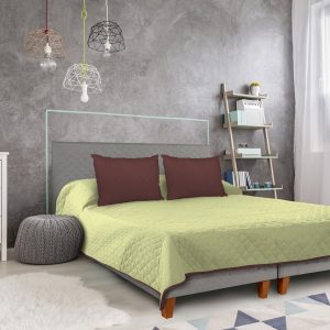 Cuvertura matlasata Alcam 210x220 cm ChocoLime microfibra cu 2 fete lavabila si confortabila - imagine 3