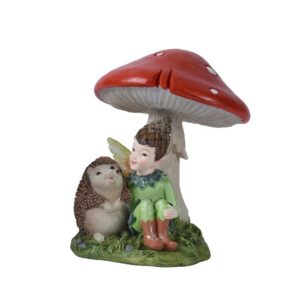 Decorațiune polirasină multicoloră 14.5x12.5x15 cm Boy și arici sub ciupercă - Decoris - imagine 1