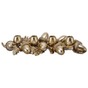 Decoratiune Auriu cu 4 Suporturi pentru Lumanari Acorns Decoris 44x7.3 cm Poliamida - imagine 1