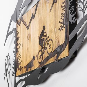 Decoratiune de perete Bicycle Riding in Nature 110x3x65 cm Metal Lemn Nuc Negru - imagine 3