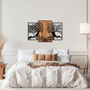 Decoratiune de perete Tree Love din lemn si metal, 125 x 3 x 79 cm, nuc negru, design modern pentru interior - imagine 3