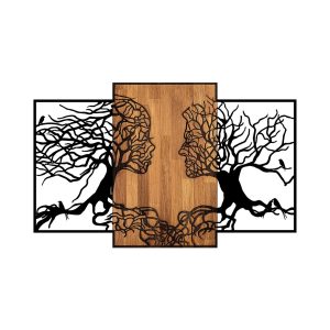Decoratiune de perete Tree Love din lemn si metal, 125 x 3 x 79 cm, nuc negru, design modern pentru interior - imagine 4