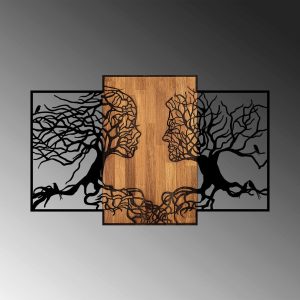 Decoratiune de perete Tree Love din lemn si metal, 125 x 3 x 79 cm, nuc negru, design modern pentru interior - imagine 5
