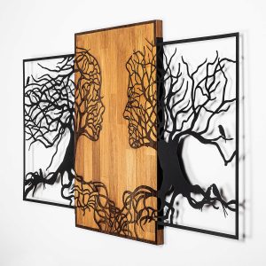 Decoratiune de perete Tree Love din lemn si metal, 125 x 3 x 79 cm, nuc negru, design modern pentru interior - imagine 6