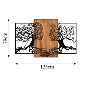 Decoratiune de perete Tree Love din lemn si metal, 125 x 3 x 79 cm, nuc negru, design modern pentru interior - imagine 7