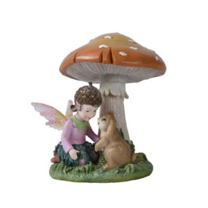 Decoratiune Girl and Bunny sub Ciuperca 14.5x12.5x15 cm Polirasina Multicolor Decoris - imagine 1