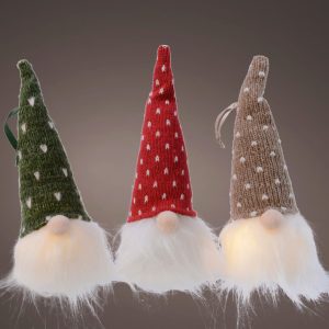 Decoratiune luminoasa Gnome cu sapca maro 6x6x20 cm din poliester Lumineo - imagine 4