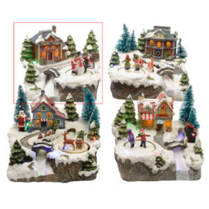 Decoratiune luminoasa Kids and Snowman multicolor 16x19x15 cm din polirasina cu 8 LED-uri si miscare pentru sarbatori - imagine 1
