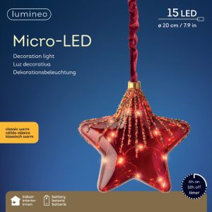 Decoratiune luminoasa Red Star Ø20 cm din sticla, Lumineo, functioneaza cu 3 baterii AA - imagine 5