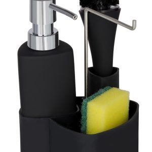 Dozator detergent lichid cu perie pentru vase și suport laveta Wenko Empire 11x19x12.5 cm ceramică inox polipropilenă negru elegant și funcțional - imagine 4