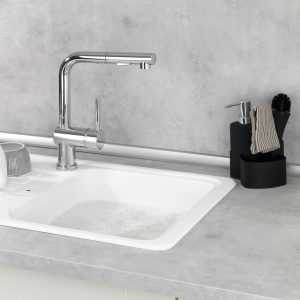 Dozator detergent lichid cu perie pentru vase și suport laveta Wenko Empire 11x19x12.5 cm ceramică inox polipropilenă negru elegant și funcțional - imagine 5