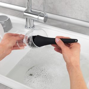 Dozator detergent lichid cu perie pentru vase și suport laveta Wenko Empire 11x19x12.5 cm ceramică inox polipropilenă negru elegant și funcțional - imagine 6