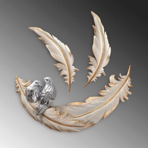 Decoratiune de perete Love Birds din poliester crem 41x21 cm si 26x8 cm - imagine 4