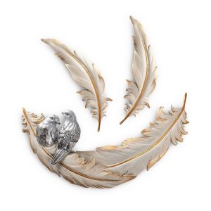 Decoratiune de perete Love Birds din poliester crem 41x21 cm si 26x8 cm - imagine 5