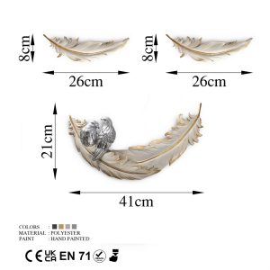 Decoratiune de perete Love Birds din poliester crem 41x21 cm si 26x8 cm - imagine 6