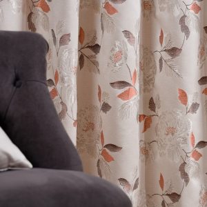Draperie Mendola Fidia 140x260 cm poliester crem model floral caramiziu pentru sufragerie sau dormitor - imagine 3