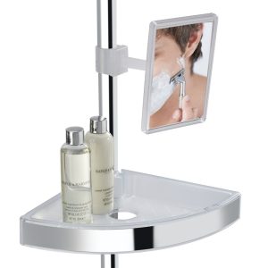 Etajera de colt extensibila pentru baie Wenko Premium Shiny aluminiu 27.5 x 70-260 x 20 cm cu 3 rafturi reglabile si oglinda rotativa - imagine 6