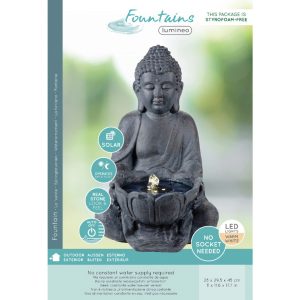 Fantana decorativa solara LED Buddha 45cm antracit IP68 pentru gradina, materiale de calitate superioara - imagine 3
